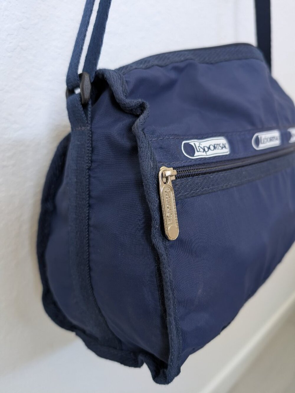 LeSportsac RARE VTG NWT 80s Deluxe Shoulder Satchel Navy 7513 Made in USA - Picture 6 of 16